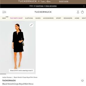 NWOT Tuckernuck Black Stretch Crepe Royal Shirt Dress in Black.